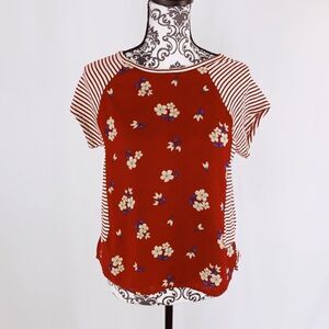 Anthropologie Maeve Striped Floral Crewneck Top